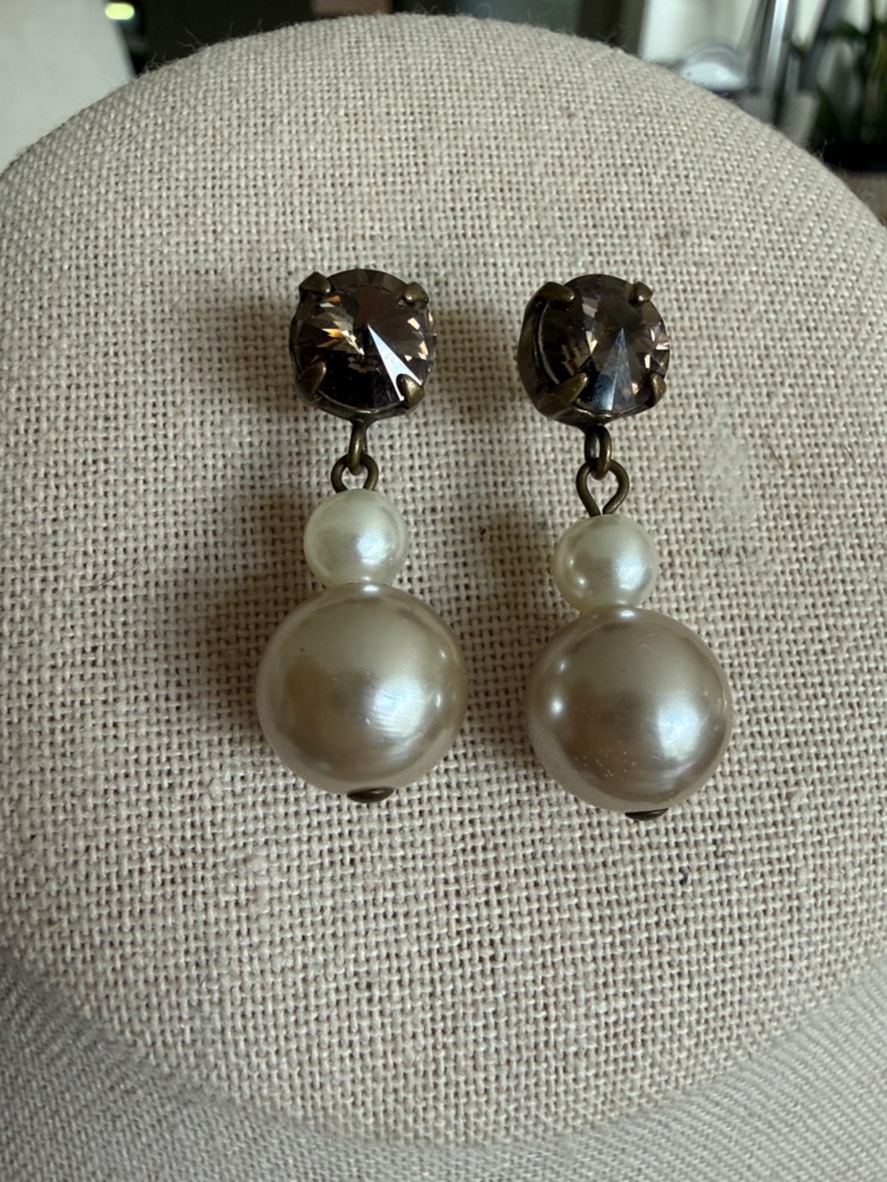 Sabika Pearl Drop Earrings with Smoky Crystal Studs - Elegant Cream Pearl Dangle
